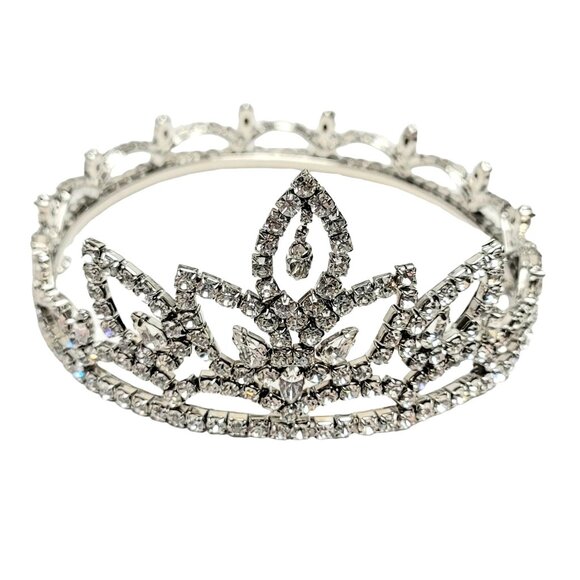 Silver Tone Clear Prong Set Rhinestone Bridal Wedding Pageant Tiara - Picture 9 of 9